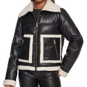 Levi's Black and Cream Leather Sherpa Jacket